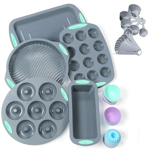 To encounter 41 Pieces Silicone Baking Pan Set, Silicone Cake Molds, Baking Sheet, Donut Pan, Silicone Muffin Pan with 36 Pack Silicone Baking Cups, Dishwasher Safe