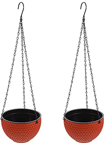Happyyami 2Pcs Suspendus Planteurs Double- Pots Conception Panier Suspendu Pot de Fleurs Auto- Arrosage Plantes D' intérieur en Extérieur Fleur Pots Suspendus avec Égouttoir Et Chaîne pour
