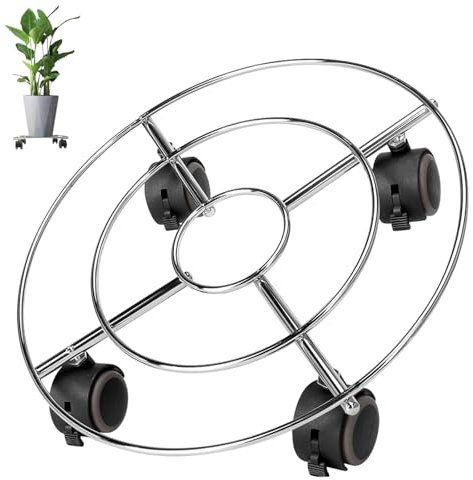 SI FANG Plant Caddy with Wheels with Lockable Casters, Round Rolling Plant Stand Trolley Flower Pot Movers with Wheels, Heavy Duty Metal Roughened Steel Caddies For Outdoor Garden Indoor, 30cm/12in