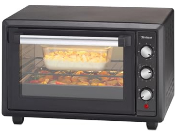 Trisa Mini Backofen Forno Gusto 28L – Tischbackofen mit Umluft, Ober- & Unterhitze, 30°C-250°C, Stay-On-Funktion, 90 Min. Timer, Emaillierter Innenraum & Backblech, 1500W