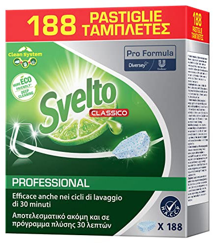 Svelto Professional Detersivo Classico in Pastiglie per Lavastoviglie Pro Formula Eco Detergente - Confezione da 188 Tabs