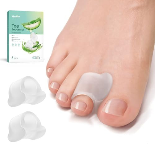 Welnove Zehenspreizer für überlappende Zehen – Zehenabstandshalter aus Aloe Vera-Extrakt – Zehenkorrektur für Hammerzehen – Ballenentlastung für Damen und Herren (mittel, 8 Stück)