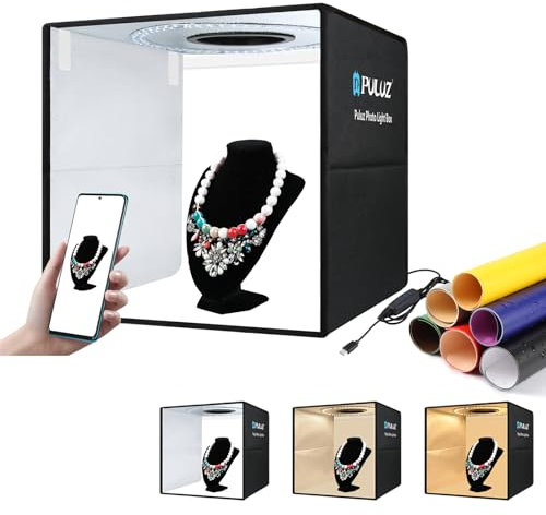16in/40cm Fotobox Studio Box Lichtzelte PULUZ Type-c Schnellladung Tragbare Faltbare Shooting Zelt Box FotostudioStudio Lichtbox Mit Dimmbarem Ring LED Licht, 6 Farben Hintergründe, Schwarz