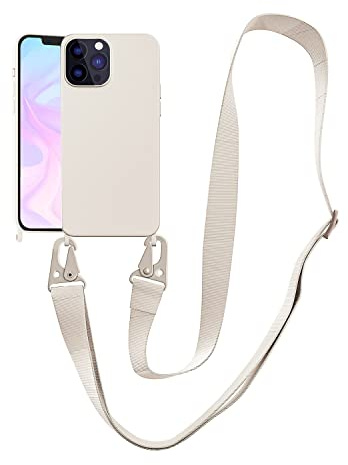 Handykette Handyhülle kompatibel mit Apple iPhone 15 Pro Max Necklace Hülle Nylon Schultergurt Weich Silikon TPU Cover mit Kordel zum Umhängen Schutzhülle mit Stylische Band(Weiß)