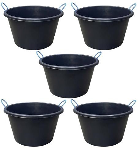 M1SS Heavy Duty XL Flexi Buckets 70L Large Multi-Purpose Builders Containers with Rope Handles for Plaster Mixing, Cement, Muck, Water Carrying, Gardening & Outdoor Storage (Set of 5)