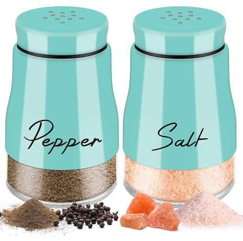Saliera e Pepiera 2 Pezzi Set - 5 Once Fondo di Vetro Sale e Pepe, con Spargisale Pepe Coperchio, per la Casa e la Cucina Stile Classico da Ristorante - Blu