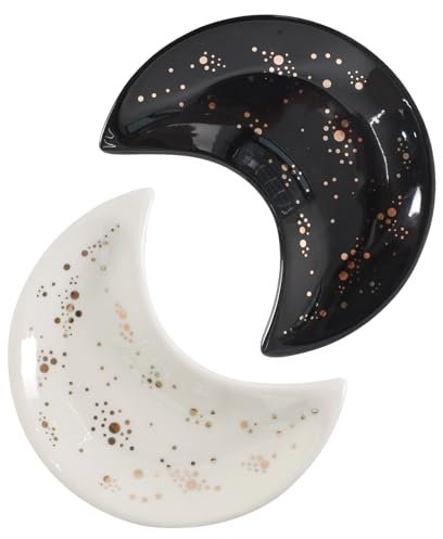 DEARBAG 2 Pezzi Piccolo Piatto per Gioielli in Ceramica, Luna Vassoio Gioielli Portaoggetti Portagioie Vassoio per Gioielli Portachiavi Organizzatore, Display di Gioielli Anello, Accessorio alla Moda