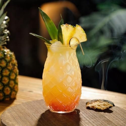 URMAGIC 1 paire de verres à boire en forme d'ananas, 480 ml, verres à cocktail vintage style origami, verres à vin, verres à whisky, bière, tasse à café glacé (sans paille)