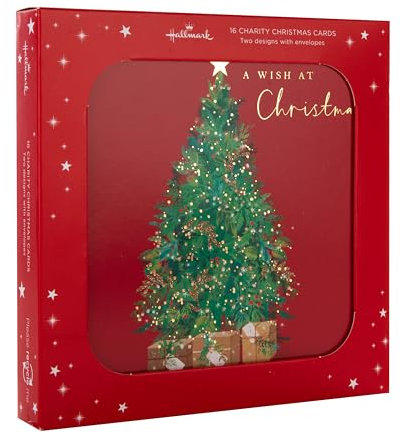 Hallmark Weihnachtskarte, Multipack Weihnachtskarten, 16 Stück, 2 Designs, Weihnachtsbaum & Kranz, Wohltätigkeitsorganisations-Weihnachtskarten, mit Umschlägen