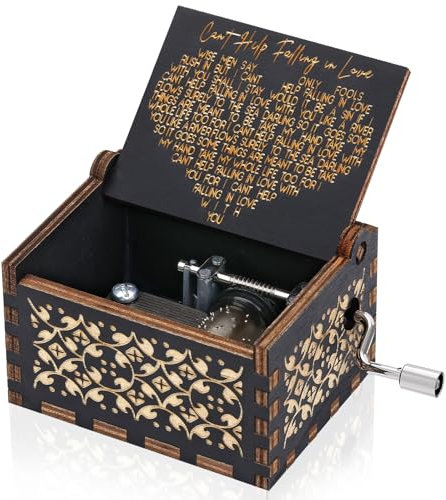 Ptesuply Music Box, Can't Help Falling in Love Music Box, Valentines Christmas Anniversary Romantic Gifts for Her, Wooden Hand Crank Music Box (To Love-B)