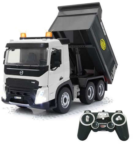 JAMARA Muldenkipper Volvo FMX Meiller 1:20 2,4GHz - Offiziell lizenziert, Rückfahrwarnsound, profilierte Gummireifen, LED Licht, Kippmulde hoch/runter, Baufahrzeug