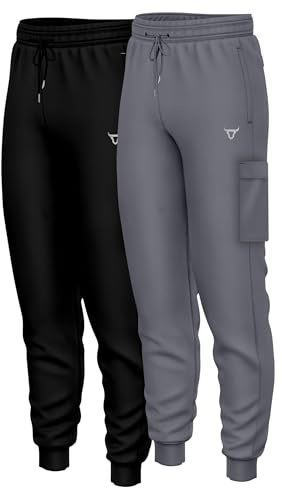 TORO ACTIVA 9 Packs Mens Cargo Jogger Pants Quick-Dry Breathable Fabric Elastic Waistband with Drawstring Cuffed Ankles Reflective Logo Black Charcoal