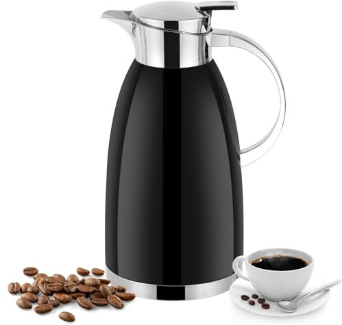 Esilihom 2.3L Thermal Coffee Jug,Double-Walled Vacuum Carafe Jug, Stainless Steel Coffee Pot, Insulated Teapot with Press Button Top, Warm & Cold Retention for Tea, Water, Drink (Black)