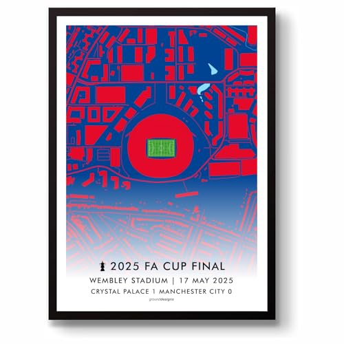 GroundDesigns CRYSTAL PALACE 2025 FA CUP WINNERS Football Gift Wembley Stadium Map Unframed A3 Art Print CPFC