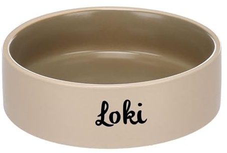 Personalizzabile ciotola per cani e gatti ANCA rotonda 200ml (S) Beige/Verde – antiscivolo e lavabile in lavastoviglie – per animali di piccola taglia con nome – Petslino