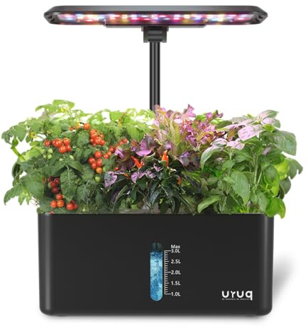 URUQ Sistema de cultivo hidropónico: 8 cápsulas de jardín de hierbas para interiores con kit de germinación de plantas ligeras de crecimiento, silencioso, automático, altura hidropónica ajustable