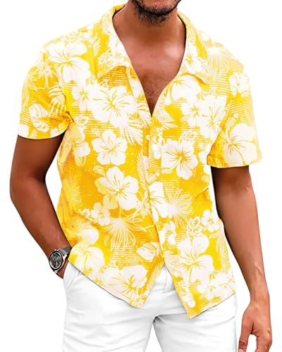 LAOARA Chemise Hawaienne Homme a Fleur Manches Courtes Ete Festival Chemisette Col V Leger Boutons Tenue M-3XL