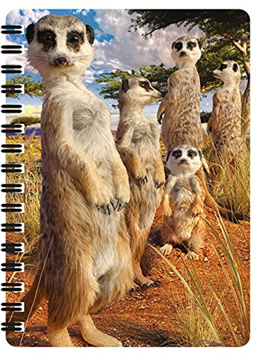 3D LiveLife Jotter - Surikatens Blick från Deluxebase. Linskulär 3D Safari A6 Spiralbok med vanligt återvunnet papper. Konstverk licensierat från den kända konstnären David Penfound.