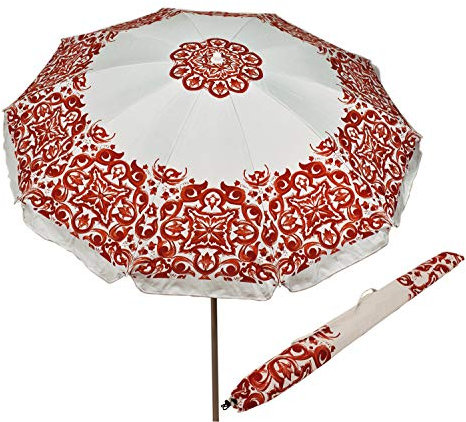 Si.trade s.r.l. Ombrellone Spiaggia Giardino Bianco Maioliche Kalat 50020 (Rosso)