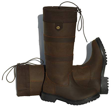 Rhinegold ELITE BROOKLYN CHILDREN'S LEATHER COUNTRY BOOTS – Durable Kids' Waxy Leather Boots with Faux Suede Cuff & Drawstring – Non-Slip Sole for Yard, Country & Everyday Wear