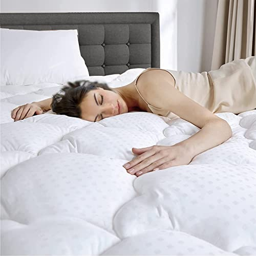 DUANDUAN Surmatelas 140 x 190 cm-sur Matelas 2 Personnes avec Extensible Grande Bonnet 38cm, Protège-Matelas matelassé en Microfibre Respirant,Blanc