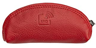 Josephine Osthoff - Schlüsseltui SCHLÜSSELMAUS Schlüsseltasche Schlüsselmäppchen Mini Münztasche Echt Leder mit Kreditkarten-RFID-Schutz Doppelnaht Außentasche Schlüsselfach mit Ring, Farbe:Kirsche