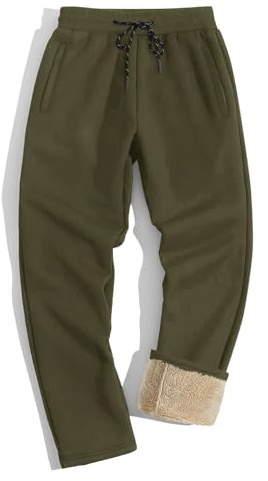 TACVASEN Fleece Lined Trousers Men Ski Trousers Sherpa Lined Athletic Sweatpants Army Green 34