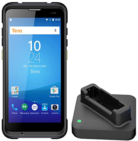 Tera Android Barcode Scanner with Charging Cradle Qualcomm CPU Handheld PDA 1D 2D QR with Zebra SE4710 Scanner 5.5” HD Display Android 9.0 NFC 4G Wi-Fi GPS BT for WMS Management P166