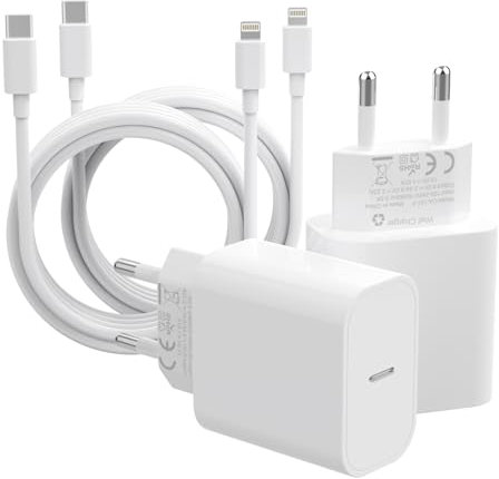 ZNBTCY 2er-Pack 25W USB C Ladegerät mit iPhone Ladekabel 1.8M. Schnellladegerät, Stecker Charger Power Adapter,USB C netzteil mit Lightning Kabel für iPhone 14/13/12 Pro/SE/11/XS/XR/8P/SE/iPad-weiß