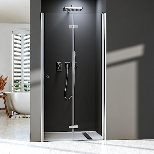Duschfalttür 80 cm,Falttür Nischendrehtür Duschwand Duschabtrennung 6mm NANO ESG Sicherheitsglas Duschtür Höhe 185 cm,Ohne Duschwanne