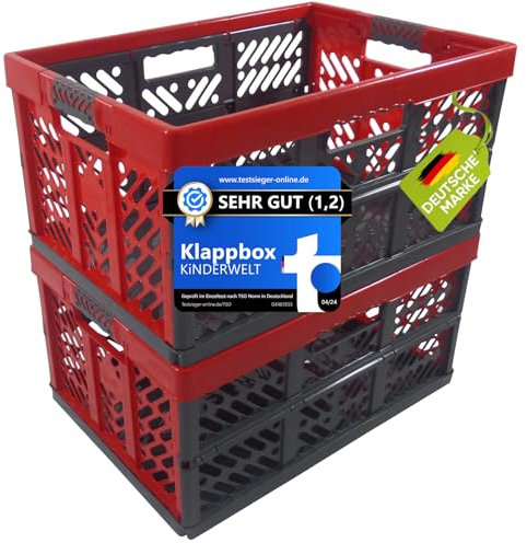 2 x Robuste Profi - Klappbox 45 L bis 50 kg - Faltbox, Kiste, Korb zur Aufbewahrung, Transport - anthrazit/rot