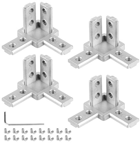 LALAGO 4Stk. Aluprofil Eckverbinder Serie 30x30, 3-Wege Profilverbinder,Winkelverbinder Eckwinkel Befestigungsmaterial mit Schrauben(Silber)