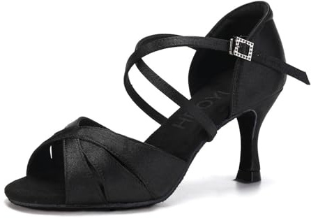 HROYL Women Latin Dance Shoes Bachata Swing Practice Performance Ballroom Salsa Dancing Shoes,EM-L3047-DB-Black-7-S,US 6.5