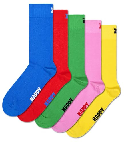 Happy Socks 5er Pack einfarbige Socken, rote grüne gelbe blaue und rosa Socken, bunte Geschenkbox für Damen und Herren