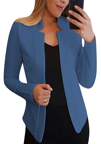 OMZIN Mujeres Casual Blazer Oficina De Trabajo De Un Botón De Cierre De Mangas Largas De Punto Boyfriend Blazer Azul M
