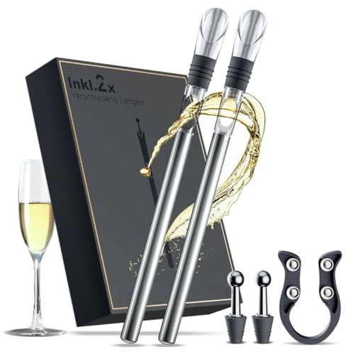 Foonii 7-in-1 Weinkühlstab | Weinkühler Stab inkl. 2 verschiedene Stablängen + 2 Ausgießer + 2 Flaschenverschluss + Folienschneider | LFGB zertifiziert | Geeignet für jede Flaschengröße | Geschenk