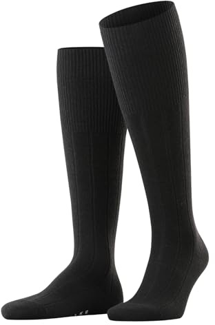 FALKE Lhasa Rib M Kh lana cachemire al ginocchio tinta unita 1 paio, Calzini lunghi Uomo, Nero Black 3000, 43-46