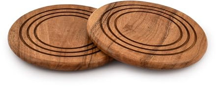 EDHAS Lot de 2 dessous de plat en bois d'acacia avec anneaux pour casseroles chaudes et poêles pour plan de travail résistant à la chaleur pour décoration de table de cuisine et de salle à manger