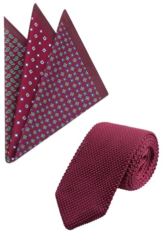 WANYING Cravate fine en tricot pour homme de 7 cm et ensembles de mouchoirs de poche de 33 cm - Cravate tricotée Narrow Cravate en tricot - Cravate bordeaux 01, Cravate bleu foncé 01, 7*148cm, 33*33cm