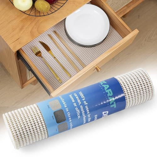 KARAT Tappetino per cassetti, 30 x 150 cm, ritagliabile, per armadio, carta antiscivolo, per mobili da cucina, armadietti della cucina, cassetto della cucina (perla) (bianco)