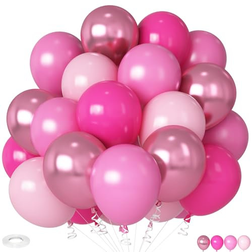 Hilavo Pink Balloons Set With Mixed Colors - 12 Inch Pastel, Metallic Latex Balloons for Girls Princess Party Wedding Baby Shower Decorations