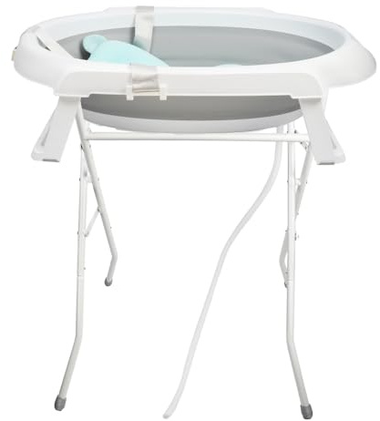 Bañera Bebe con Soporte, Facil de Guardar, con Tapón y Patas Antideslizantes - Bañera Bebé Plegable Portatil - Bañera Bebe - 66 * 61 * 82cm-gris