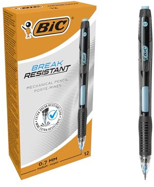 BIC Break Resistant Druckbleistifte mit Twist-Up Radiergummi und mit Nanodiamanten durchsetzte Mine – Pack à 12