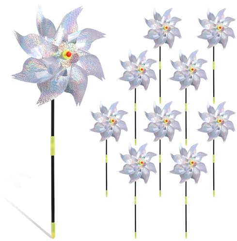 Sutowe Lot de 10 moulins à vent réfléchissants pour balcon, jardin, verger, cour, toit (argenté)