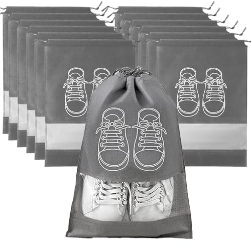 12 Piezas Fundas para Zapatos de Viaje, Gris con Ventana Transparente, Bolsa de Almacenamiento de TNT Impermeable, Plegable para Guardar Zapatos & Accesorios de Viaje