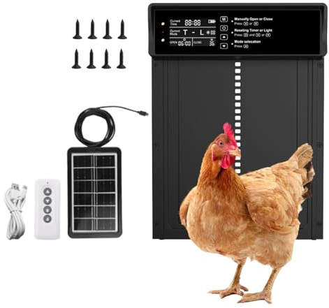 Puerta automática de gallinero, funciona con energía solar, funciona con pilas, con pantalla LCD, control remoto antipellizcos, aluminio impermeable