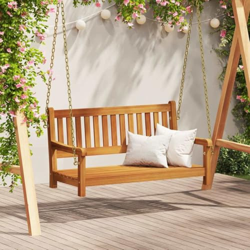Mokuyary Gungbänk brun 110 x 56 x 58,5 cm, massivt trä, akacia, sittbänk, parkeringsbänk, balkongbänk, utomhusbänk för trädgård, terrass, balkong