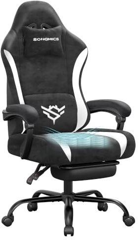 SONGMICS Gamingstol, Ergonomisk Kontorsstol i Konstmocka, med Fotstöd | Datorstol, Justerbart Ryggstöd 90°-135°, Nackstöd och Svankstöd, 70 x 70 x (120-130) cm, CATHY Kollektion OBG092BH01