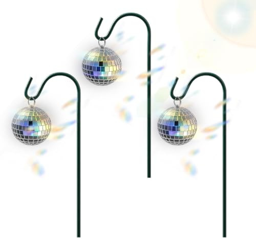 Générique Mini trädgårdsplugg discokula | silver 3-delat set med vattentät reflekterande paljetter | handledare för paljetter | för gräsmatta, trädgård, uteplats, balkong