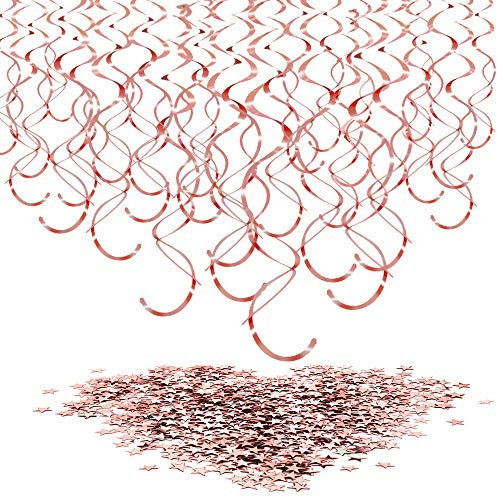 HOWAF Rosa Oro Decorazioni Pendenti Appendere soffitto Spirale turbinanti (30 Pezzi) e Stella Tavolo coriandoli per Matrimoni, Addio al Nubilato, Festa di Compleanno Decorazioni